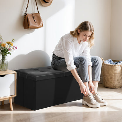 Tabouret de Rangement Pliable en Cuir à Double Couture, Matériau en Cuir Facile à Ranger, Grande Capacité de Charge Idéale pour S'asseoir, Tabouret de Changement de Chaussures pour Canapé, Banc de Rangement, Banc Long, Boîte Tabouret