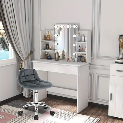Tabouret de bureau 1x avec roulettes, chaise de coiffeuse à hauteur réglable, tabouret à bascule à roulettes avec dossier bas, tabouret de travail, hauteur d'assise 43,5-55 cm, velours