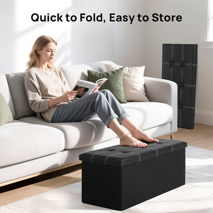 Tabouret de Rangement Pliable en Cuir à Double Couture, Matériau en Cuir Facile à Ranger, Grande Capacité de Charge Idéale pour S'asseoir, Tabouret de Changement de Chaussures pour Canapé, Banc de Rangement, Banc Long, Boîte Tabouret