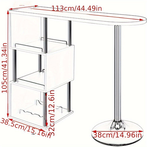1pc Comptoir de bar Table de bar Table de bistrot Comptoir de bar avec 3 étagères avec casier à vin Métal MDF Blanc 113 X 40 X 105 Cm (L X P X H) Convient pour la cuisine et autres lieux