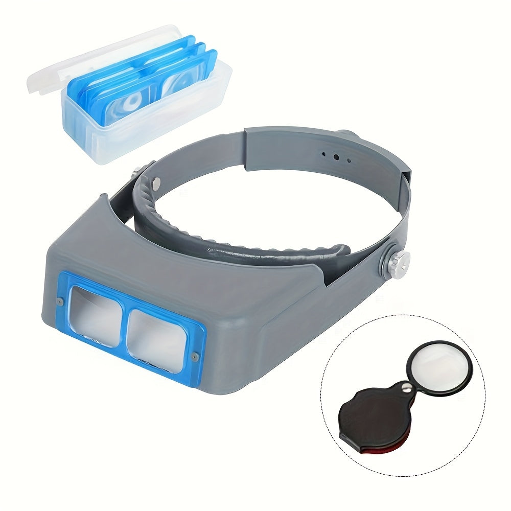 Loupe de tête + Mini ensemble de loupe pliante (paquet de 2), loupe à bandeau à double lentille, loupe de lecture montée sur la tête, visière à bijoux, loupe binoculaire en verre optique avec grossissement de lentille - 1.5X 2X 2.5X 3.5X