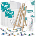 Grand ensemble de peinture artistique pour peindre avec un chevalet de table en bois de 50 cm et 4 toiles de 24X30 et 25X25 cm. L'ensemble comprend également 12 couleurs de peintures acryliques de 12 ml chacune, 6 pinceaux et une palette de peinture. C'es