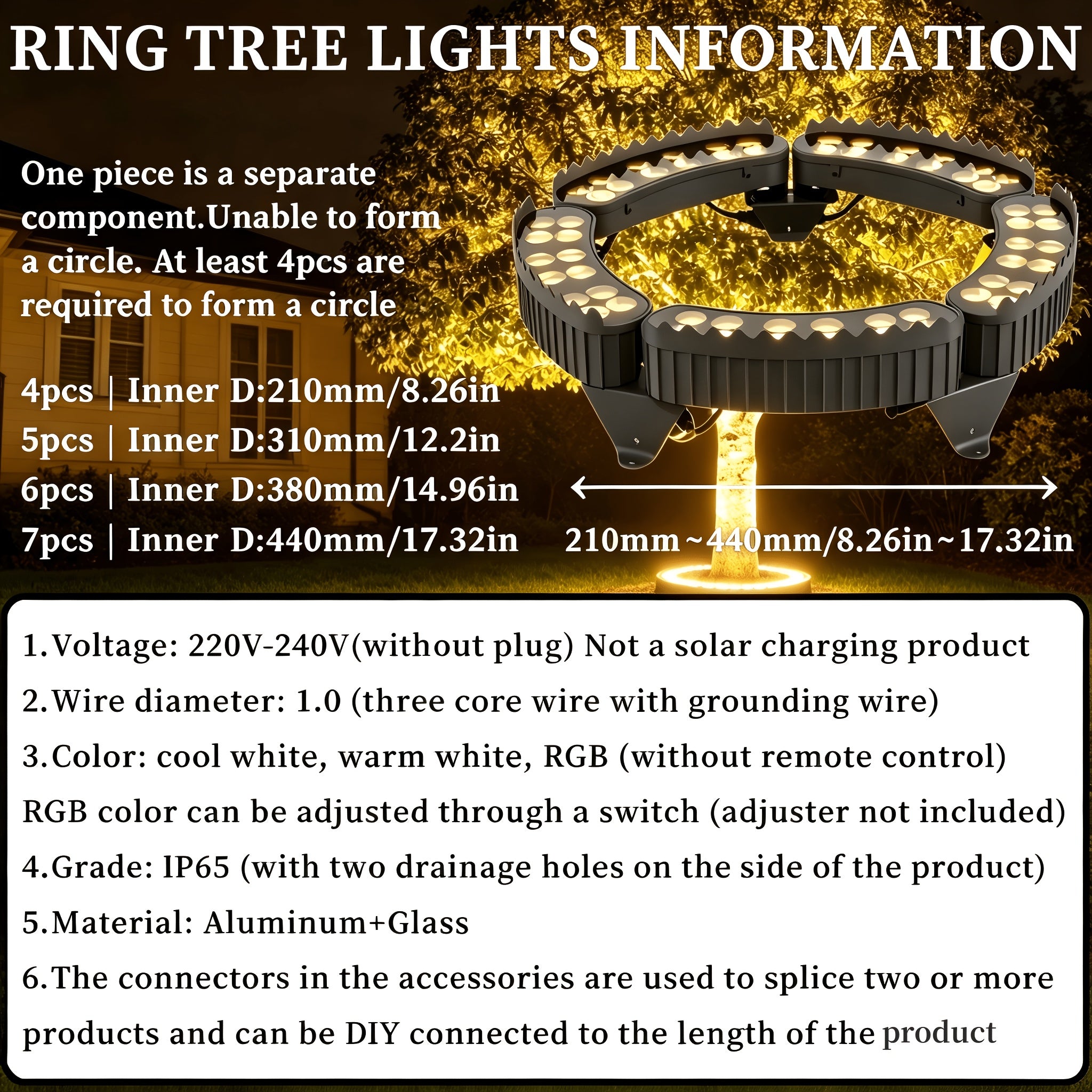 Projecteurs LED d'extérieur pour arbres, projecteurs muraux LED, lampes d'extérieur en aluminium pour pelouse, IP65, peuvent être utilisés sous de grands arbres et cônes cylindriques à l'extérieur - Blanc froid/blanc chaud/RGB