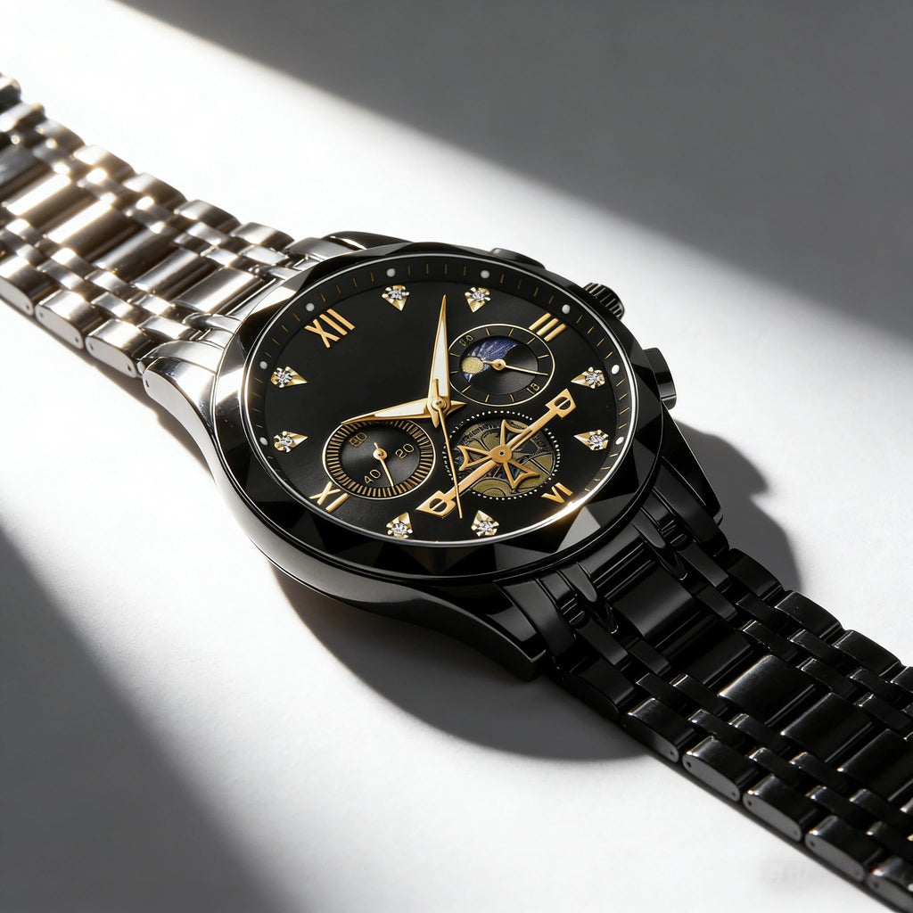 Montre luxueuse en acier inoxydable à écailles, montre entièrement en acier inoxydable massif, premier choix pour les cadeaux d'affaires (Le produit n'inclut pas de boîte en bois)