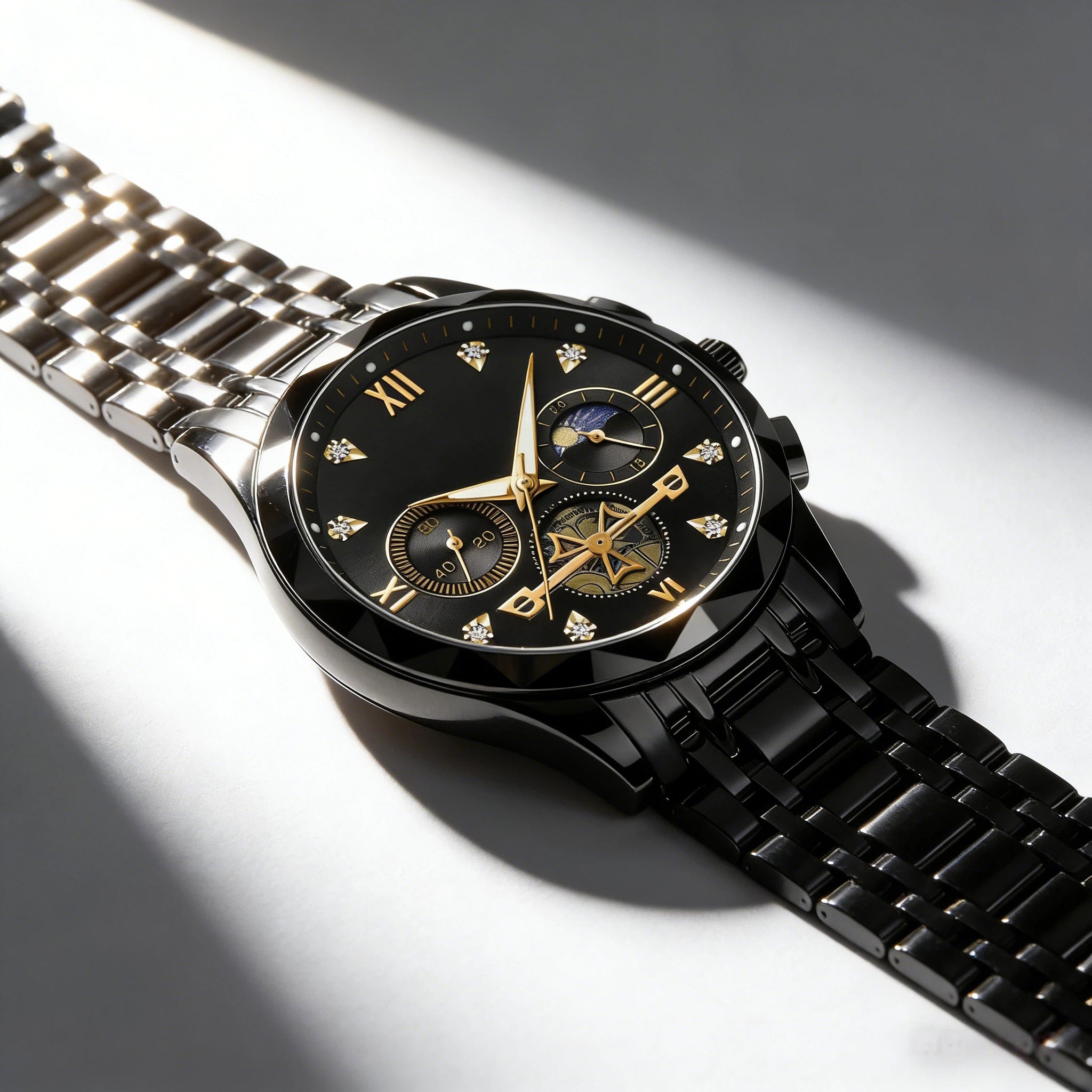 Montre luxueuse en acier inoxydable à écailles, montre entièrement en acier inoxydable massif, premier choix pour les cadeaux d'affaires (Le produit n'inclut pas de boîte en bois)