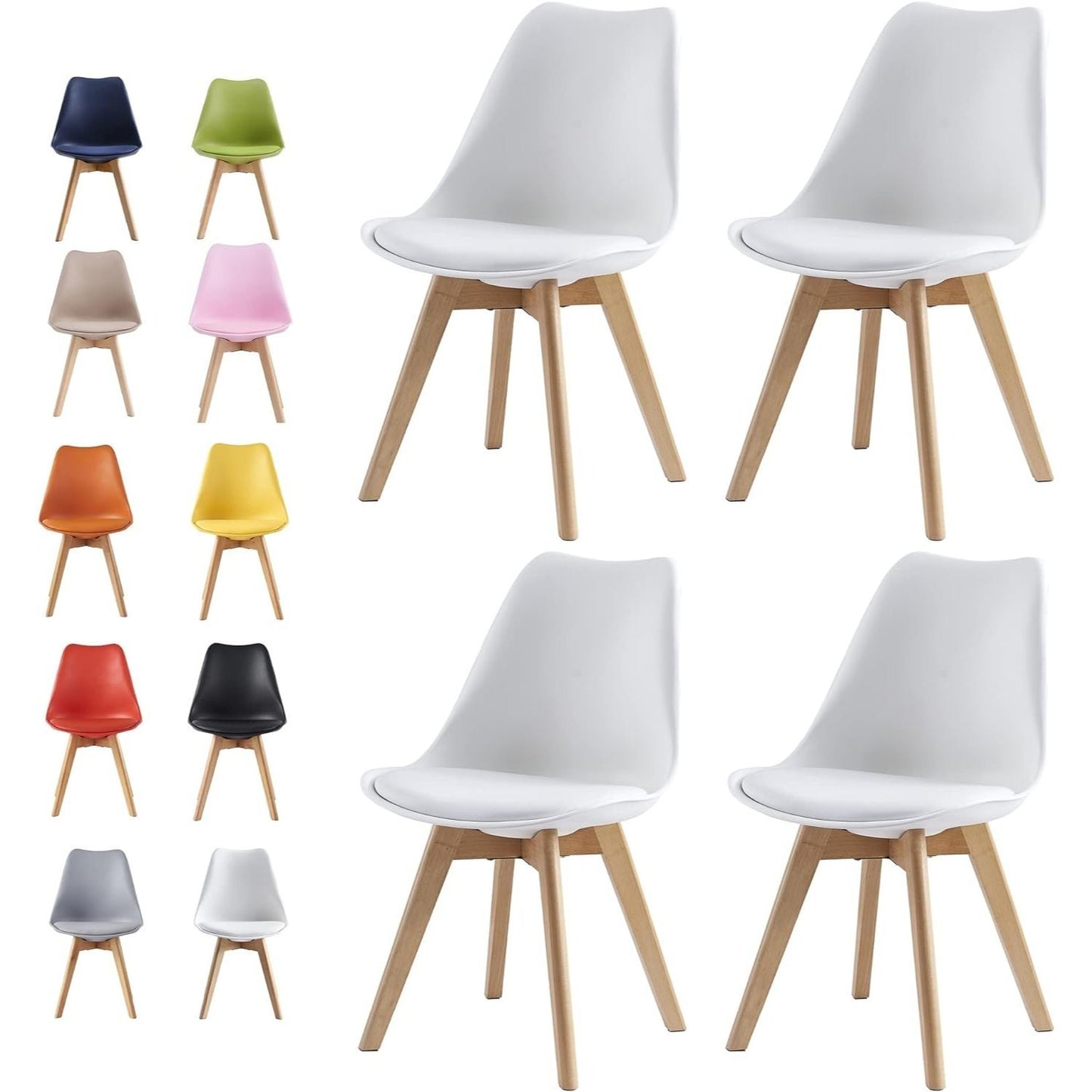 Ensemble de 4 chaises de salle à manger MCC Direct, chaises de cuisine, chaises de bureau, chaise coquille de designer, "Eva" disponible en 7 couleurs tendance