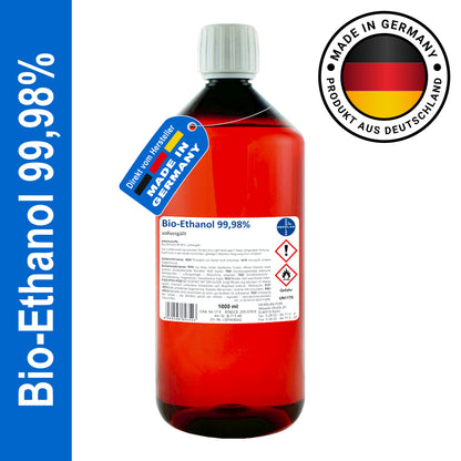Bio-éthanol, 99,98 % d'alcool, pur, sans eau I 1000 ml I Qualité HERRLAN I Fabriqué en Allemagne
