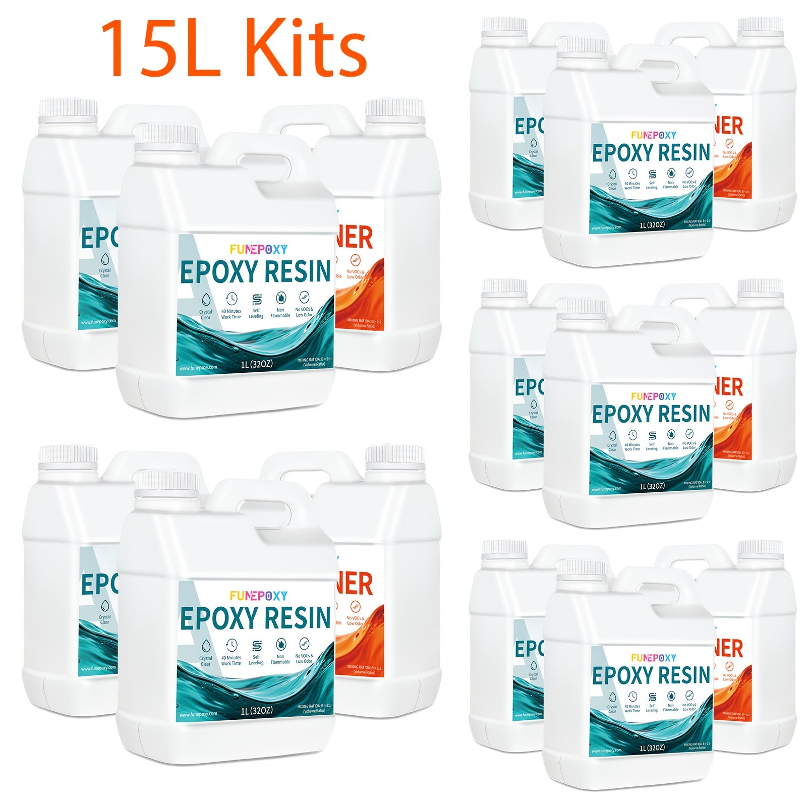 Kit de résine époxy 2:1 haute brillance super claire, coulée profonde, rapide, sans bulles, faible odeur, facile à utiliser, haute durabilité, finition cristalline pour bijouterie, plateaux de table rivière, tumbler, moules, peinture sur bois artistique