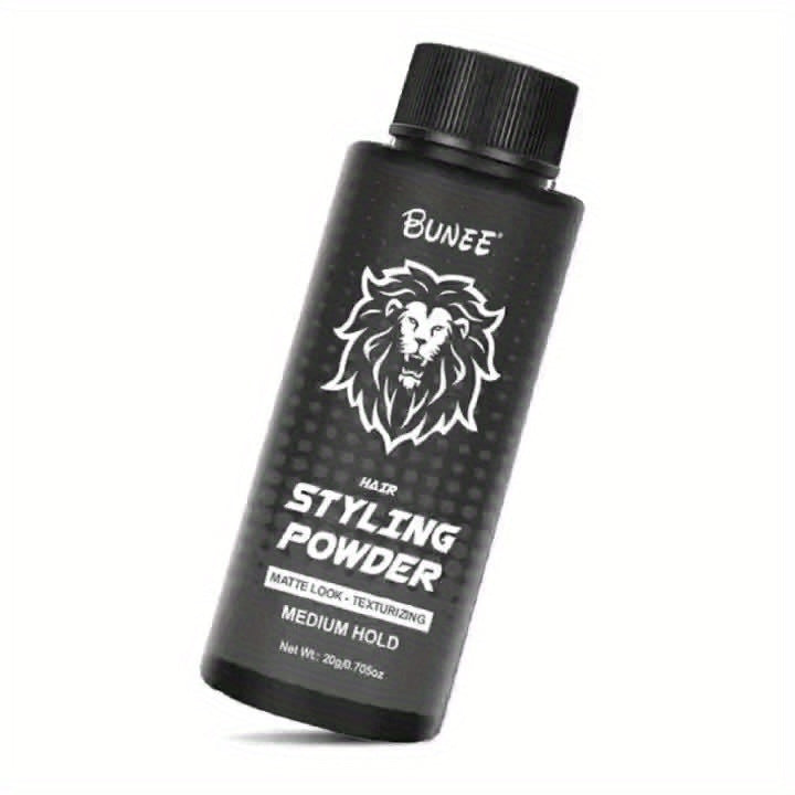 Poudre de cheveux moelleuse Version Lion, un produit de coiffure neutre conçu pour contrôler les coiffures et ajouter du volume, disponible en pack de 20G
