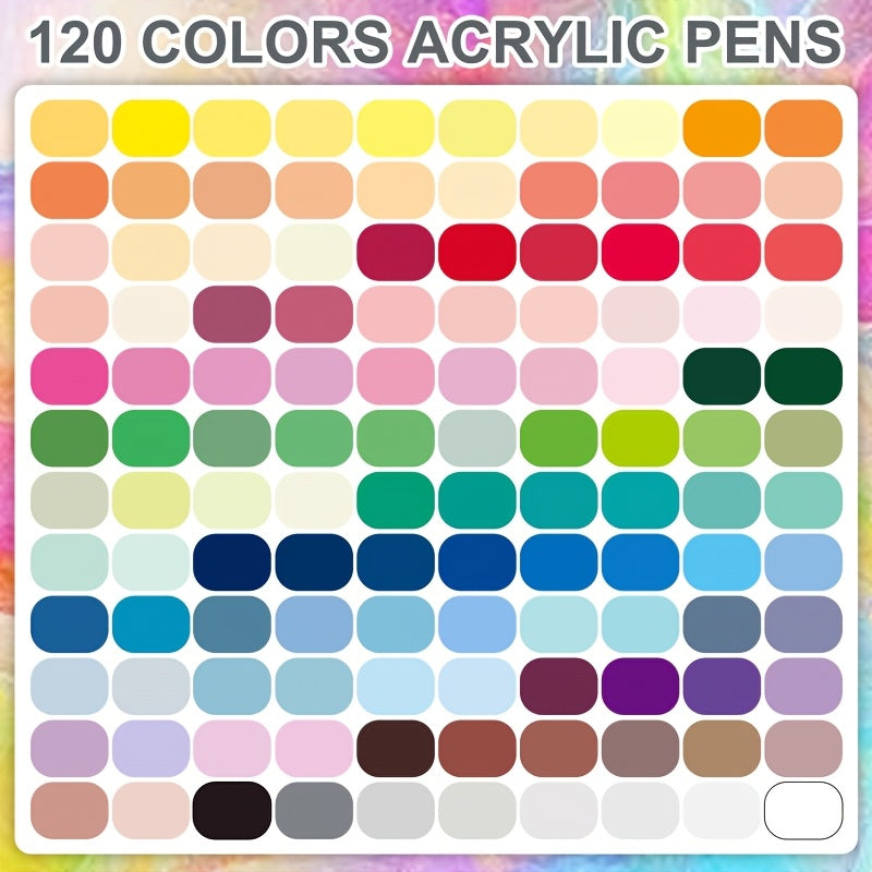 Lot de 120 couleurs, stylo acrylique double pointe avec pinceau et pointe fine pour bois, toile, pierre, verre, céramique, artisanat