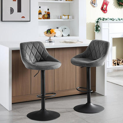 Lot de 2 tabourets de bar, tabourets de comptoir - Pivotants à 360°, hauteur réglable, capacité de poids 150 kg, velours confortable, convient pour chaises de bar de restaurant, chaises de comptoir de cuisine, chaises de bureau à domicile