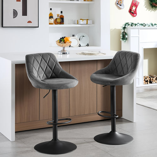 Lot de 2 tabourets de bar, tabourets de comptoir - Pivotants à 360°, hauteur réglable, capacité de poids 150 kg, velours confortable, convient pour chaises de bar de restaurant, chaises de comptoir de cuisine, chaises de bureau à domicile