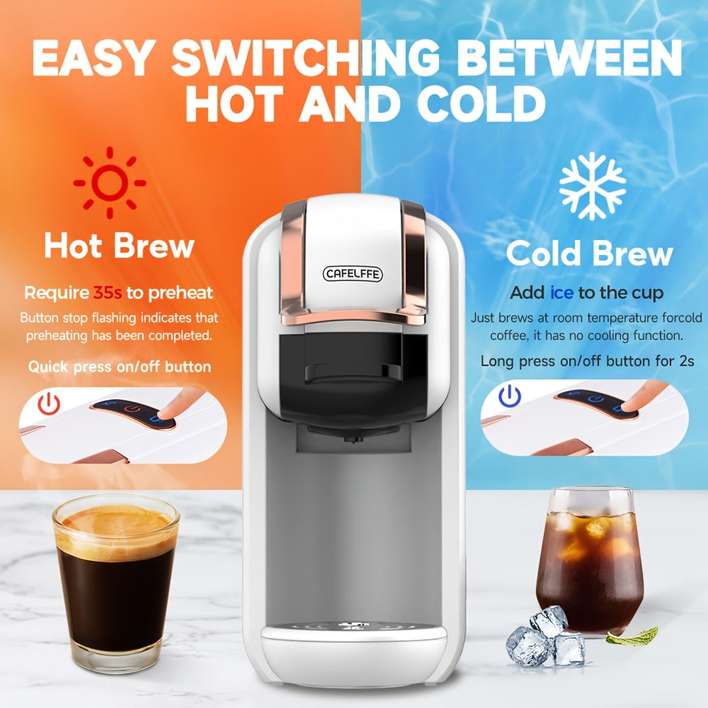 Machine à café capsule 4-en-1 Cafelffe, 20 bar automatique pour machine à café domestique avec préparation à chaud et à froid, compatible avec les capsules Nes*/DG* / les dosettes ESE / le café moulu, chauffage instantané pour une préparation rapide, tail