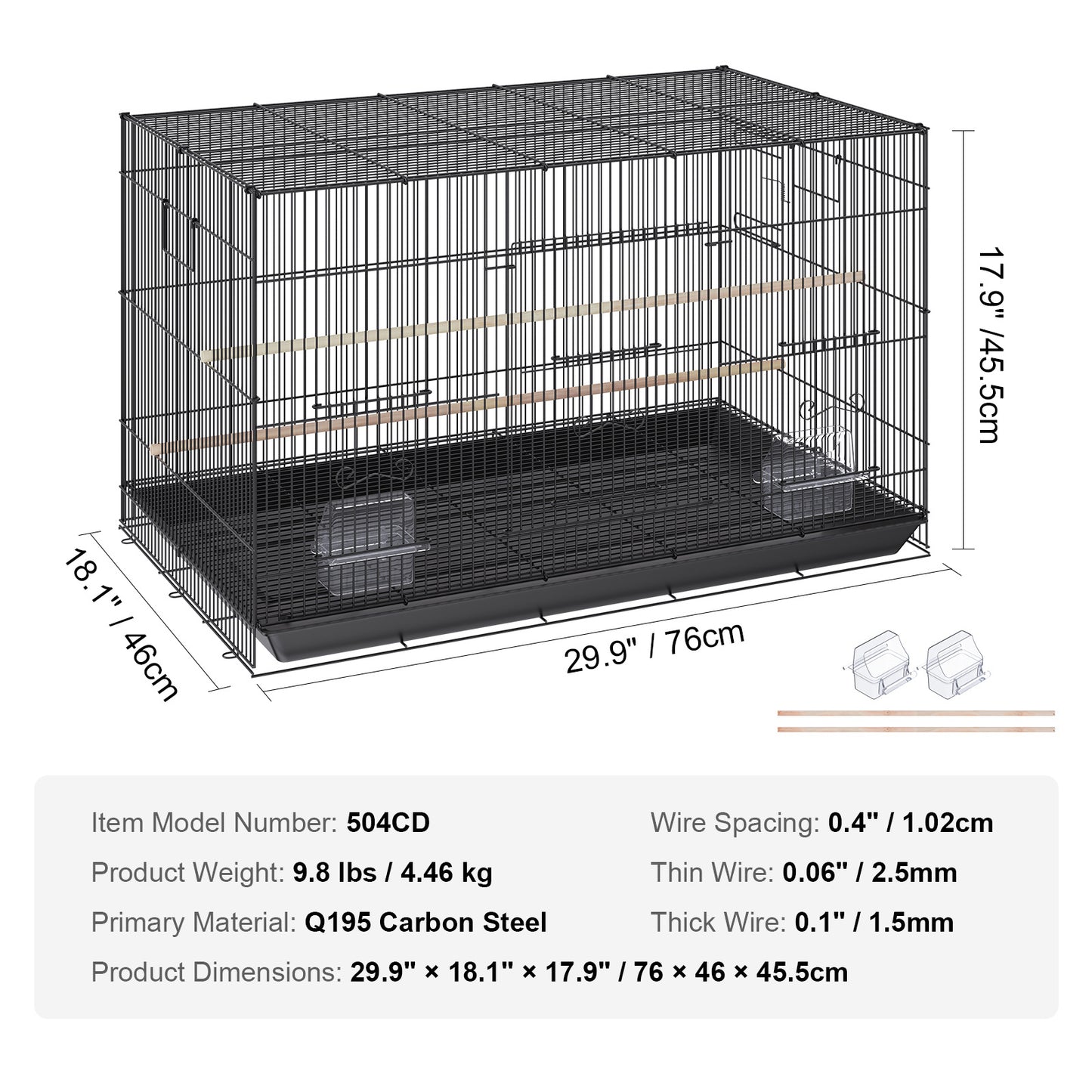 Cage à oiseaux VEVOR 30 pouces, grande cage en métal pour perruches ondulées, calopsittes, petits perroquets, perruches, inséparables, canaris, cage pour oiseaux de compagnie avec support roulant et bac à litière