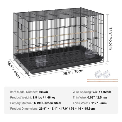 Cage à oiseaux VEVOR 30 pouces, grande cage en métal pour perruches ondulées, calopsittes, petits perroquets, perruches, inséparables, canaris, cage pour oiseaux de compagnie avec support roulant et bac à litière