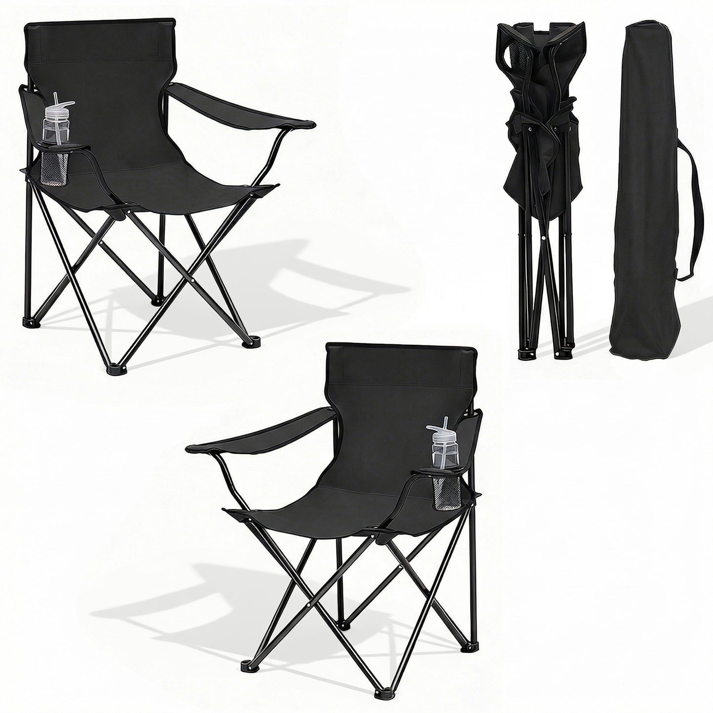 Chaise de jardin pliante Sunula, capacité 140 kg, chaise pliante d'extérieur stable avec porte-gobelet, tissu Oxford 600D, pour patio, balcon, terrasse, jardin - Sac de transport assorti inclus (1/2 pcs)