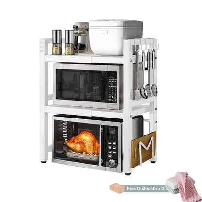 Étagère Micro-ondes Devesanter, Étagère de Cuisson Extensible 3 Niveaux avec 6 Crochets, 3 Porte-Serviettes et 1 Porte-Planche à Découper. Idéale pour Étagères de Cuisine, Étagères à Épices et Rangement de Micro-ondes. Noir. S'étend de 40 cm à 64 cm