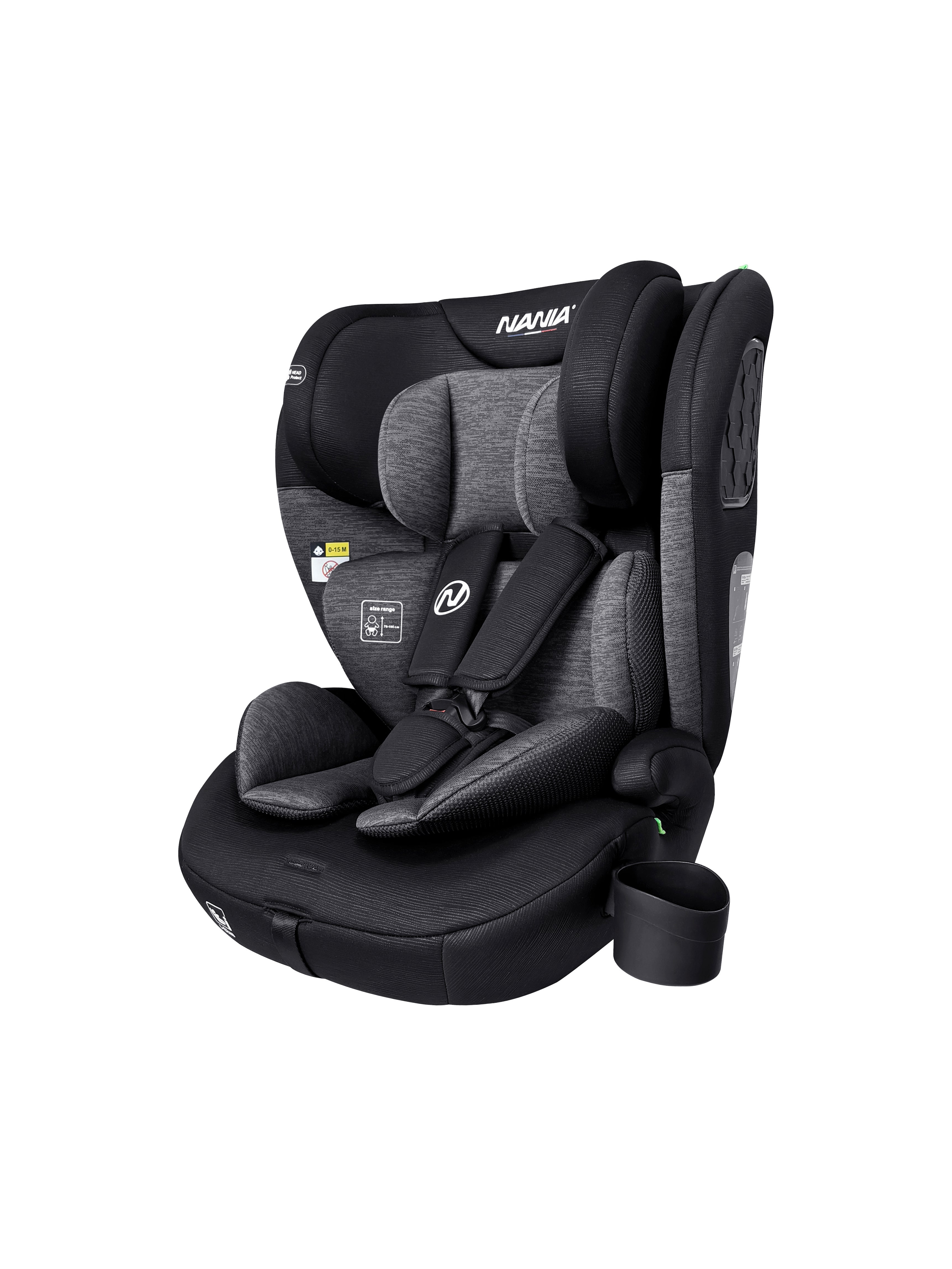 Siège auto bébé évolutif 76-150 cm, 15 mois à 12 ans, Têtière ajustable 12 niveaux de réglages, Protections latérales, Porte gobelet, Housse amovible et lavable