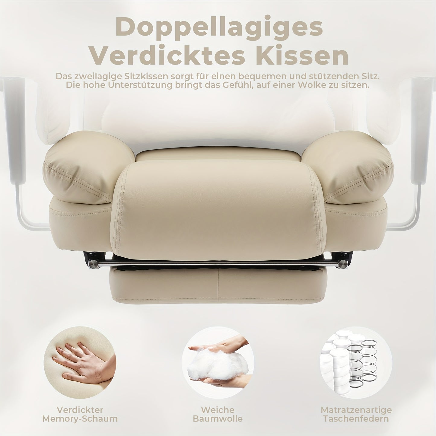 Chaise de Bureau Ergonomique 200kg, Fauteuil d'Ordinateur avec Support Lombaire et Pouf, Chaise Haute Dossier Élevable pour Table Bureaux Noir