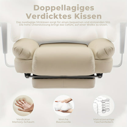 Chaise de Bureau Ergonomique 200kg, Fauteuil d'Ordinateur avec Support Lombaire et Pouf, Chaise Haute Dossier Élevable pour Table Bureaux Noir