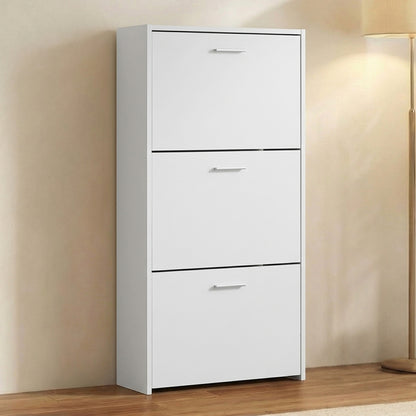 Meuble à chaussures avec 3 compartiments à abattant, armoire de rangement en bois pour jusqu'à 18 paires, organisateur d'entrée peu encombrant