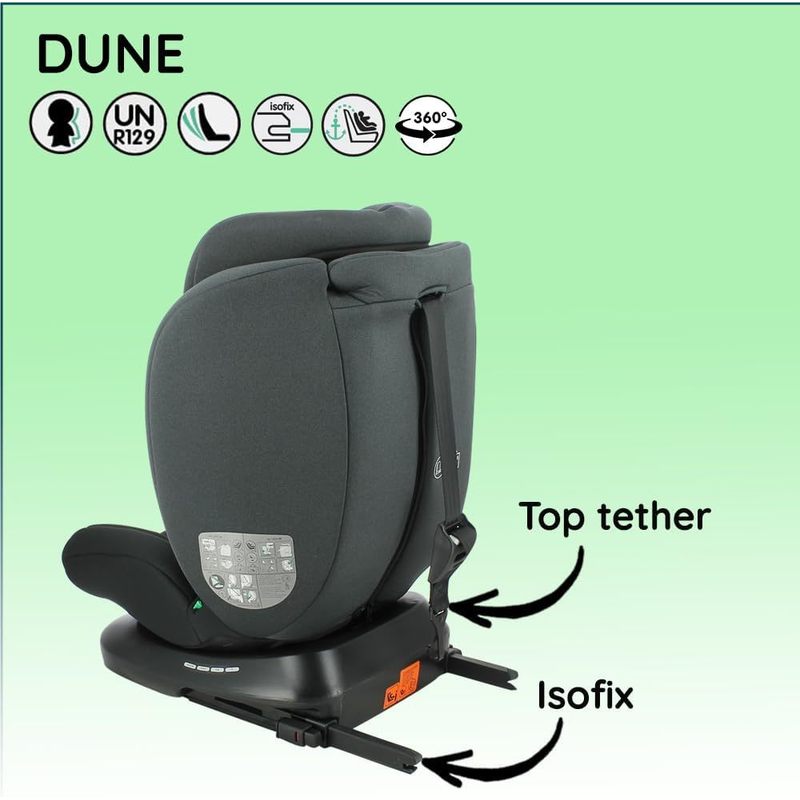 Dune, Siège auto, i-Size, Pivotant 360, évolutif, naissance et jusqu'à 12 ans environ, Groupe 0/1/2/3, 40-150 cm, Siège Auto ISOFIX, Rotation 360, Inclinable, Appui-tête réglable