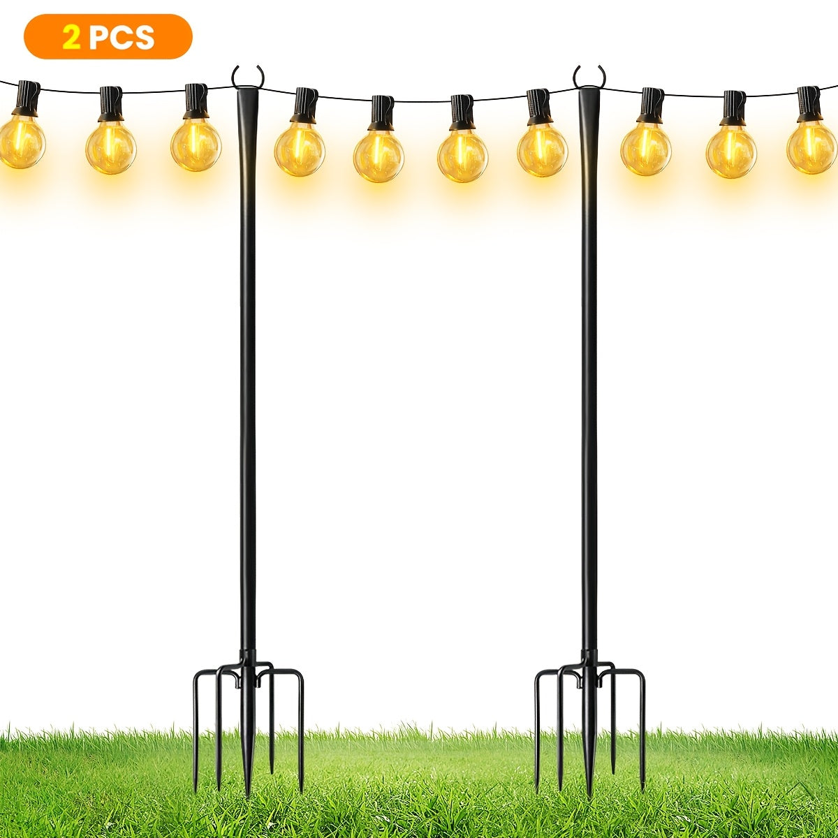 8pcs/6pcs/4pcs/2pcs Tiges de Suspension, Piquets de Jardin en Fer avec Base Fourche pour Guirlandes Lumineuses d'Extérieur - Accessoire d'Éclairage Polyvalent Non Chargé avec Extrémité Mate, Idéal pour Jardin, Patio, Mariage, Cour Arrière, Terrasse et Déc