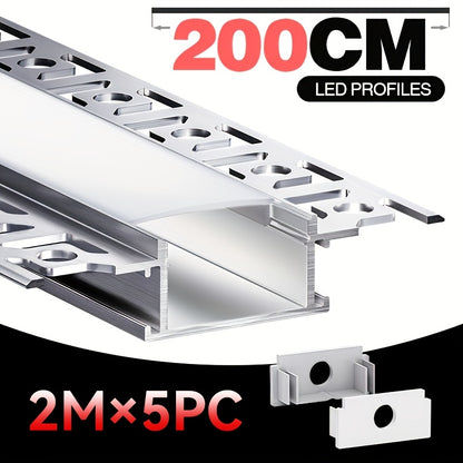 Profilé en aluminium 200CM, support de fixation pour bande LED, système de clips de montage pour barre lumineuse LED, lampe de placard (sans bande lumineuse), profilé de diffusion LED, profilé en aluminium LED style gypse