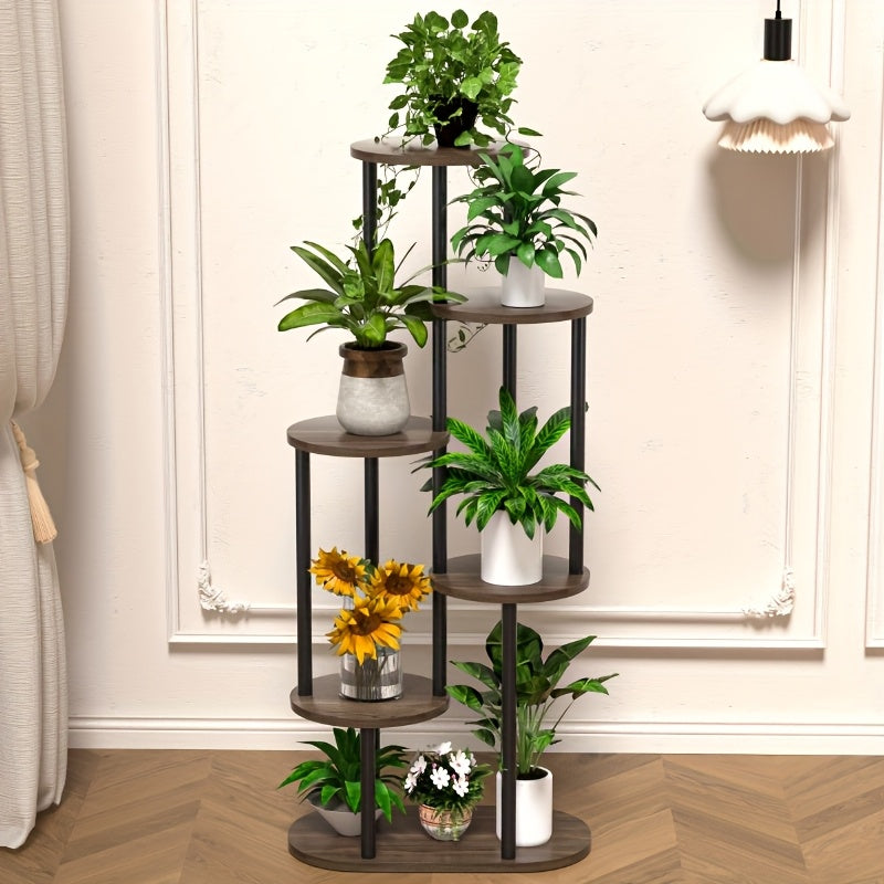 1pc Étagère à Plantes Moderne en Bois à Plusieurs Niveaux avec Finition Brossée - Présentoir pour Pots de Fleurs Intérieur/Extérieur, Construction en Bois Durable Adaptée pour Jardin, Balcon - Étagère Économiseur d'Espace pour Pots et Plantes