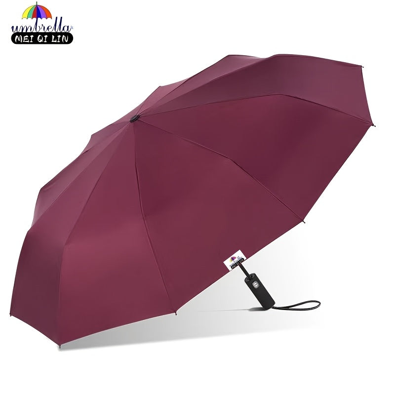 MEI QI LIN Parapluie de Golf Compact de Voyage avec 10 Baleines, Ouvre/Ferme Automatique, Léger et Portable pour Usage Extérieur, Auvent 10% Plus Grand, Cadre Durable, Idéal pour Hommes et Femmes, S'adapte à un Sac à Dos ou une Bourse