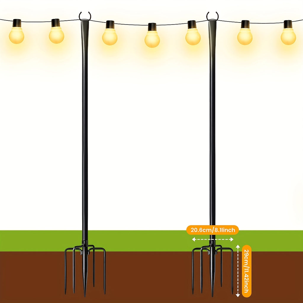 8pcs/6pcs/4pcs/2pcs Tiges de Suspension, Piquets de Jardin en Fer avec Base Fourche pour Guirlandes Lumineuses d'Extérieur - Accessoire d'Éclairage Polyvalent Non Chargé avec Extrémité Mate, Idéal pour Jardin, Patio, Mariage, Cour Arrière, Terrasse et Déc