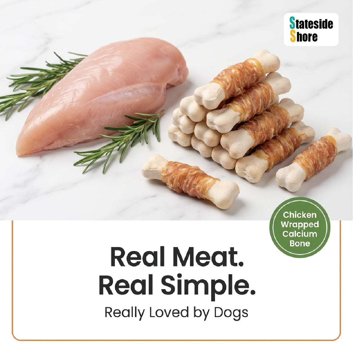 Bâtonnets pour chien en os de calcium enveloppé de poulet | Sans cuir crêpé, récompenses d'entraînement à haute teneur en protéines, nettoyage des dents, haleine fraîche et collations de supplément de calcium à faible teneur en graisse pour toutes les rac