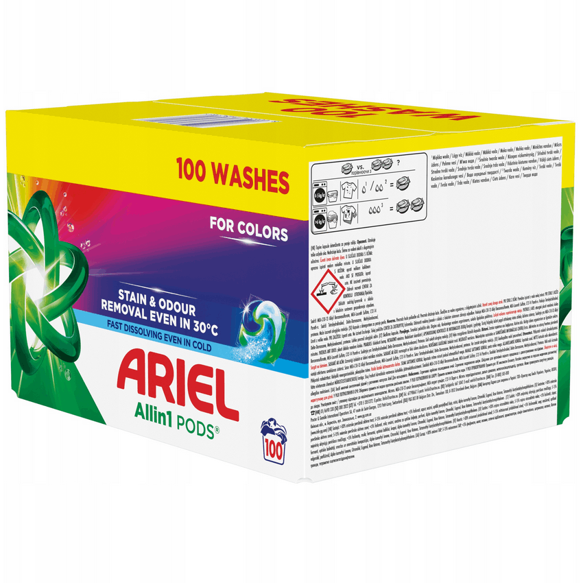 ARIEL Capsules de lessive couleur tout-en-un PODS, lot de 100 – Lavage couleur efficace même à basse température