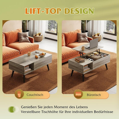 Table Basse Réglable en Hauteur, Extensible, Table de Salon avec Grand Compartiment de Rangement Caché, Plateau de Levage, Table Basse pour Bureau, Table de Canapé