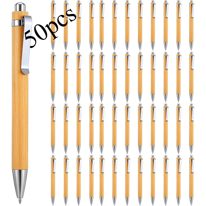 Dofiki 50/100pcs Stylos en Bambou en Vrac, Stylos à Bille Rétroplats en Bois, Stylo à Bille en Bambou, Stylos à Encre 1.0Mm Stylo à Bille en Bois pour Journal Fournitures Scolaires de Bureau