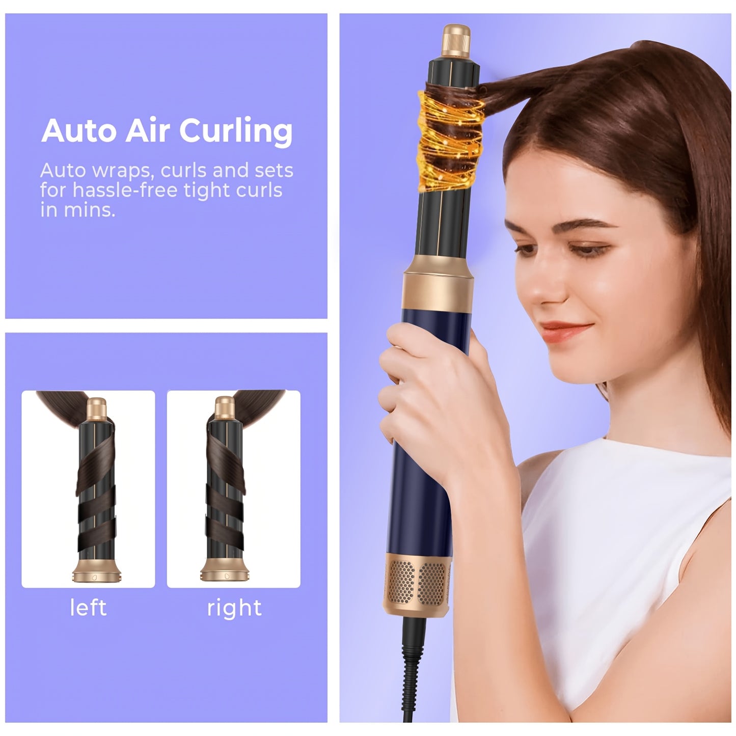 Kit Sèche-Cheveux Ionique 7-en-1, 110000 RPM Haute Vitesse, 1400W, avec Diffuseur, Fer à Boucler Automatique, Lissage et Coiffage, Sèche-Cheveux pour Salle de Bain