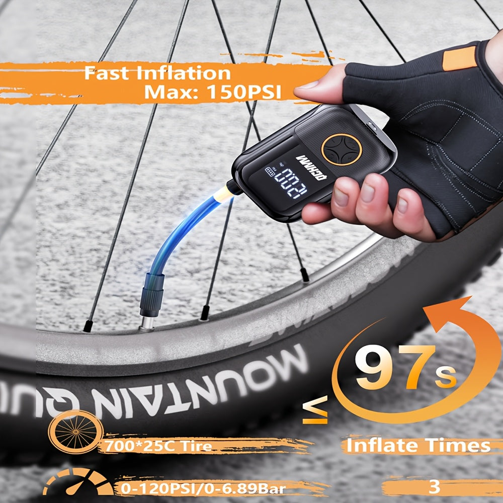 Pompe à air électrique ultra-compacte avec manomètre numérique LCD et batterie rechargeable USB-C pour vélos, motos, ballons et pneus - gonfleur portable pour équipements et urgences