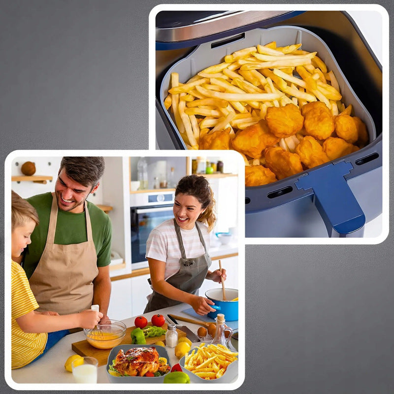 Insert en silicone pour friteuse à air 17×17 cm • Panier flexible pour friteuse à air avec poignées • Résistant à la chaleur jusqu'à 220°C • Antiadhésif, réutilisable • Pour friteuse à air, four et micro-ondes • Plats croustillants sans huile • Facile à n