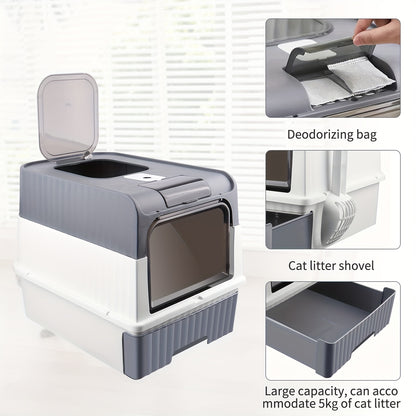 Litière pour Chat, Toilette pour Chat, Bac à Litière Fermé avec Couvercle, Bac Extractible - Gris