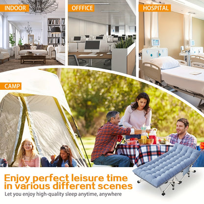 Lit de camping extra large pour adultes, lit de camping avec matelas, lit de couchage extra large et robuste avec sac de transport, lit de couchage pour adultes supportant jusqu'à 400 kg, lits pour dormir, camping, VR, plage, patio, siestes au bureau (ble