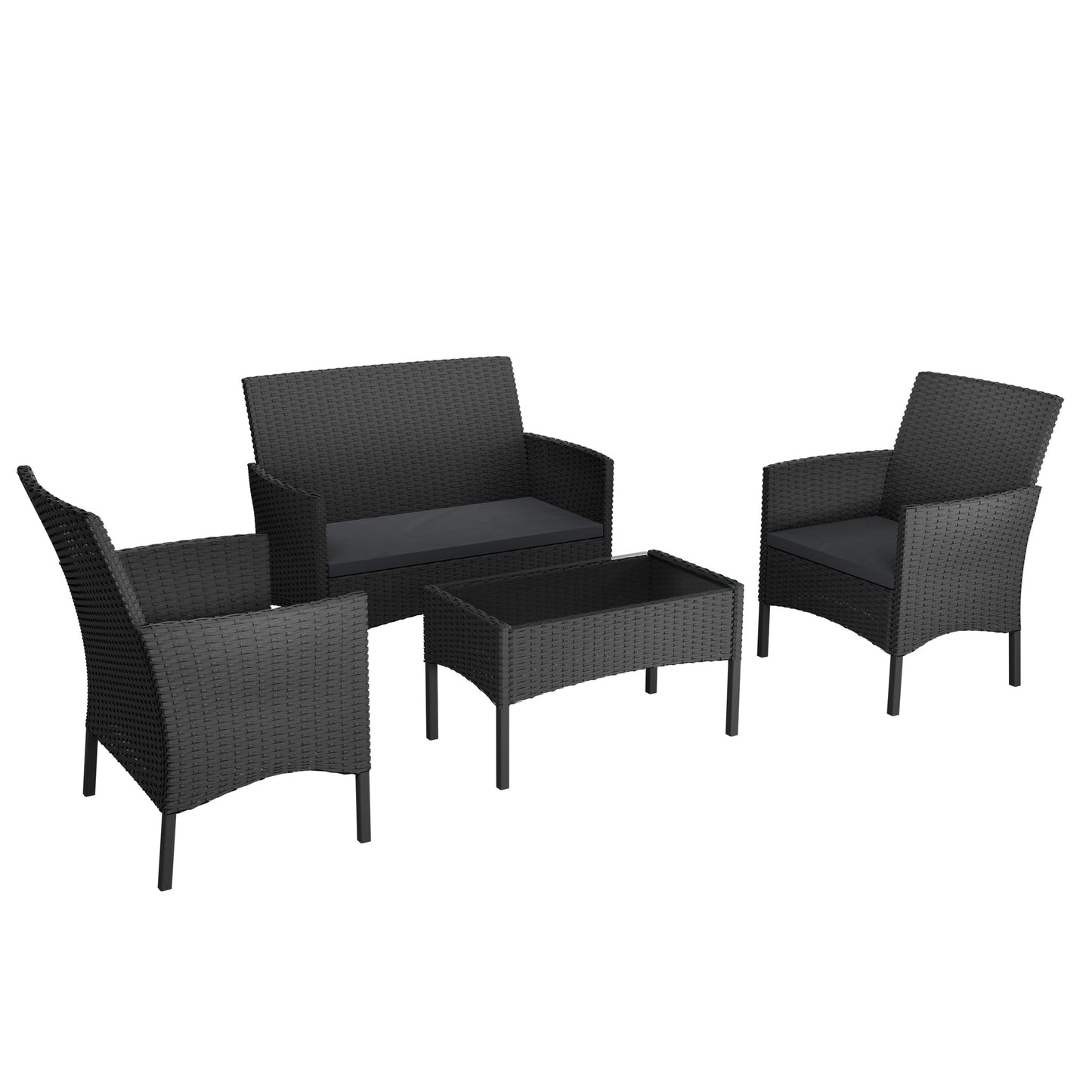 Ensemble de mobilier de jardin en rotin poly pour balcon - canapé 2 places, chaises individuelles et table avec coussins d'assise anthracite - choix de couleur salon (coussins d'assise anthracite)