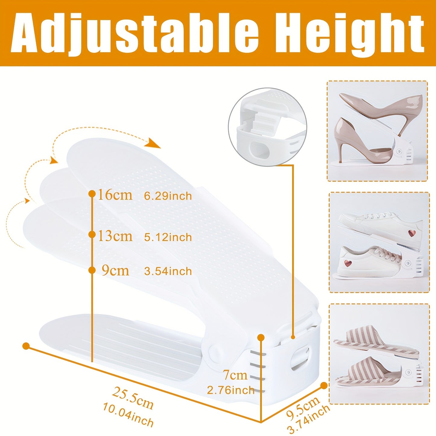 Lot de 30 étagères à chaussures réglables en plastique, support de rangement pour chaussures, réglable en hauteur sur 3 niveaux