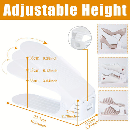 Lot de 30 étagères à chaussures réglables en plastique, support de rangement pour chaussures, réglable en hauteur sur 3 niveaux