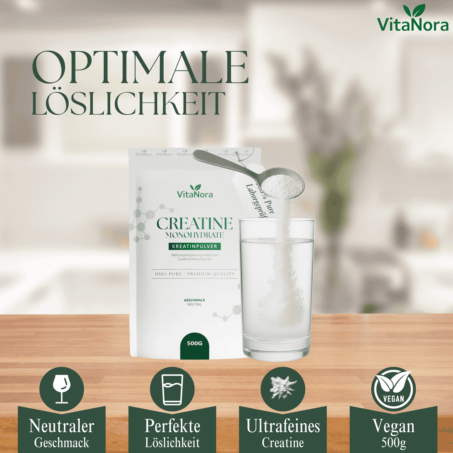 Creatine Monohydrate en Poudre 500G - Pack en Vrac avec Environ 100 Rations à 5G - Micronisé (Maille 200) - La Créatine Augmente la Performance Physique Lors d'Exercices de Haute Intensité de Courte Durée - Végan, Pur et Sans Additifs.