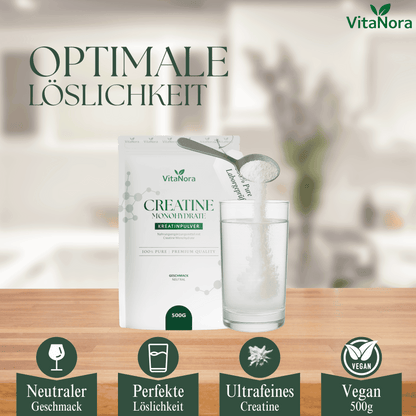 Creatine Monohydrate en Poudre 500G - Pack en Vrac avec Environ 100 Rations à 5G - Micronisé (Maille 200) - La Créatine Augmente la Performance Physique Lors d'Exercices de Haute Intensité de Courte Durée - Végan, Pur et Sans Additifs.