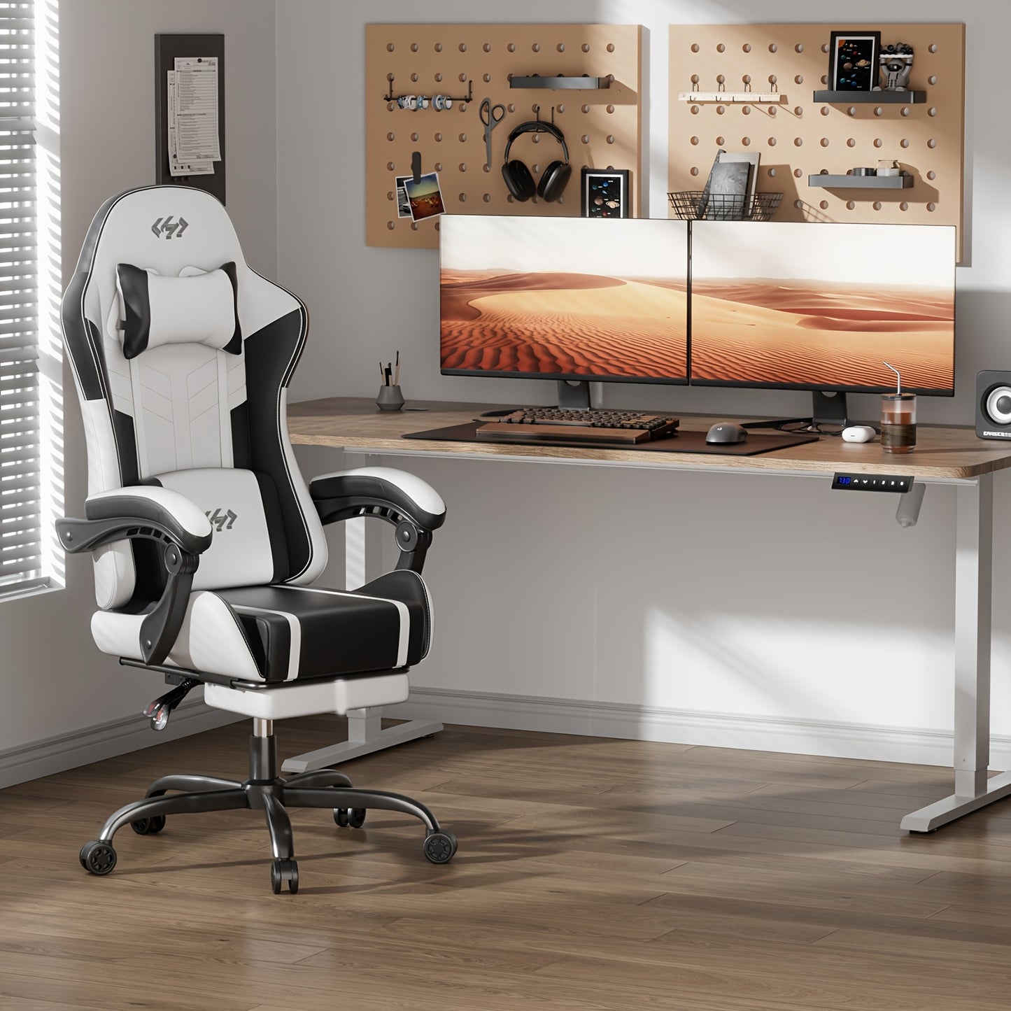 Nouvelle chaise de gaming améliorée avec massage lombaire intégré, conception ergonomique pour adultes, support lombaire et appui-tête réglables, chaise d'ordinateur pivotante en similicuir avec repose-pieds, chaise de bureau inclinable pour de longues he