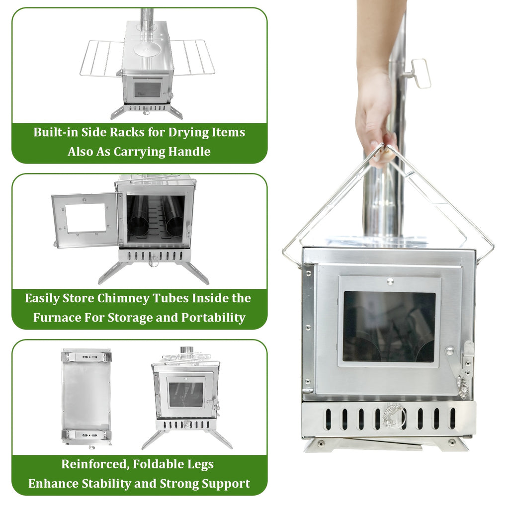 Poêle à bois pour tente, cheminée en acier inoxydable en 7 sections, poêle portable pour tente chauffante, camping, chasse, pêche sur glace