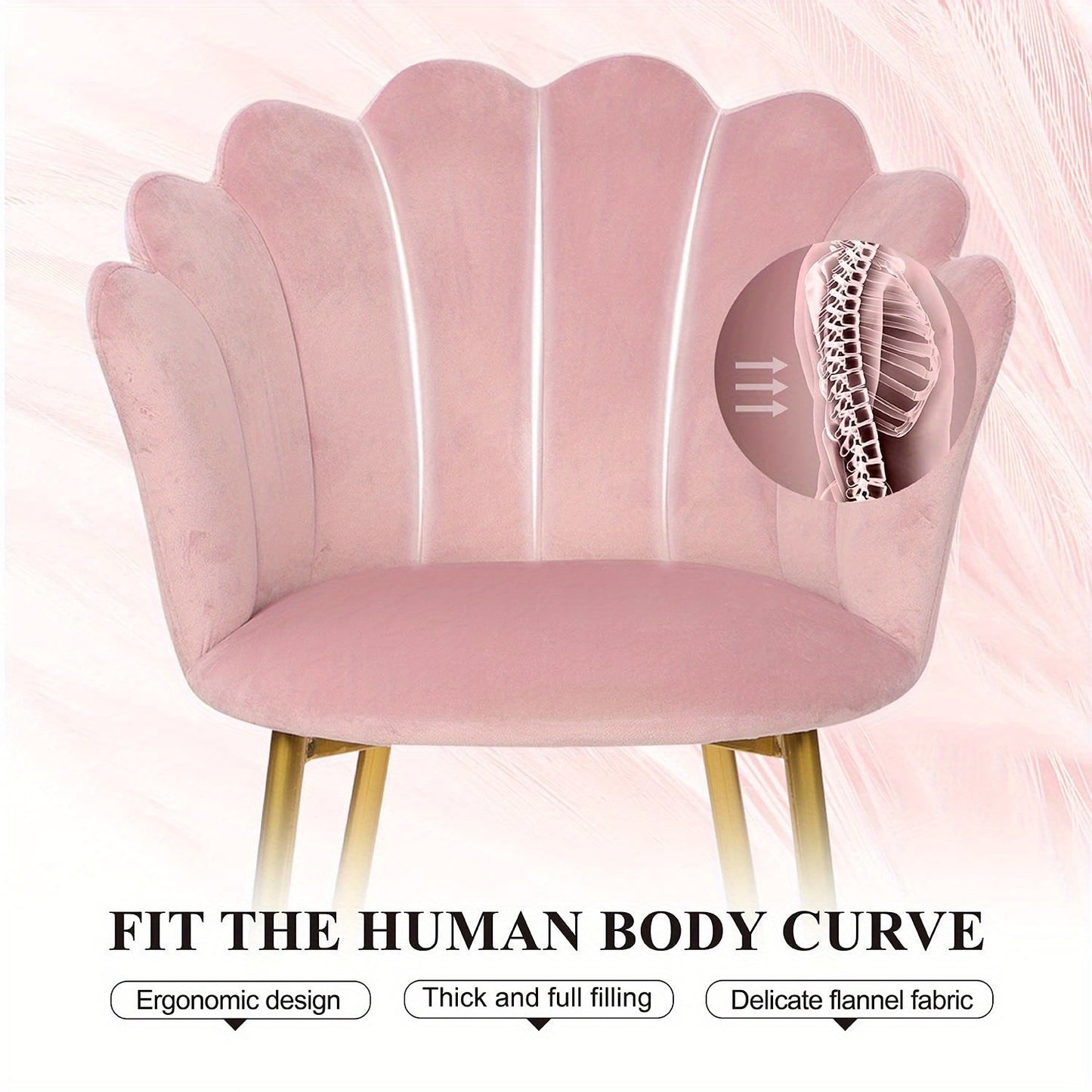 Fauteuil de Coiffeuse, Fauteuil Moelleux avec Pieds en Métal Doré, Siège Coquillage Élégant, Fauteuil Rembourré pour le Salon, Fauteuil de Relax Confortable, Fauteuil avec Design Contemporain