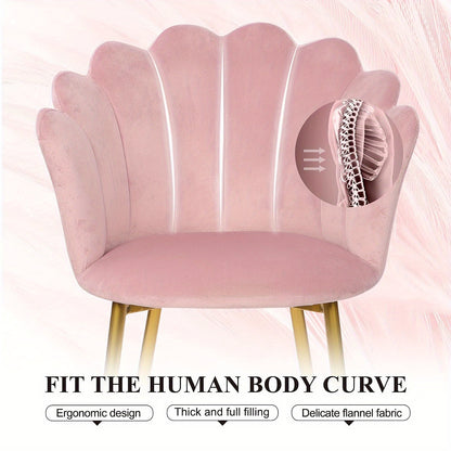Fauteuil de Coiffeuse, Fauteuil Moelleux avec Pieds en Métal Doré, Siège Coquillage Élégant, Fauteuil Rembourré pour le Salon, Fauteuil de Relax Confortable, Fauteuil avec Design Contemporain