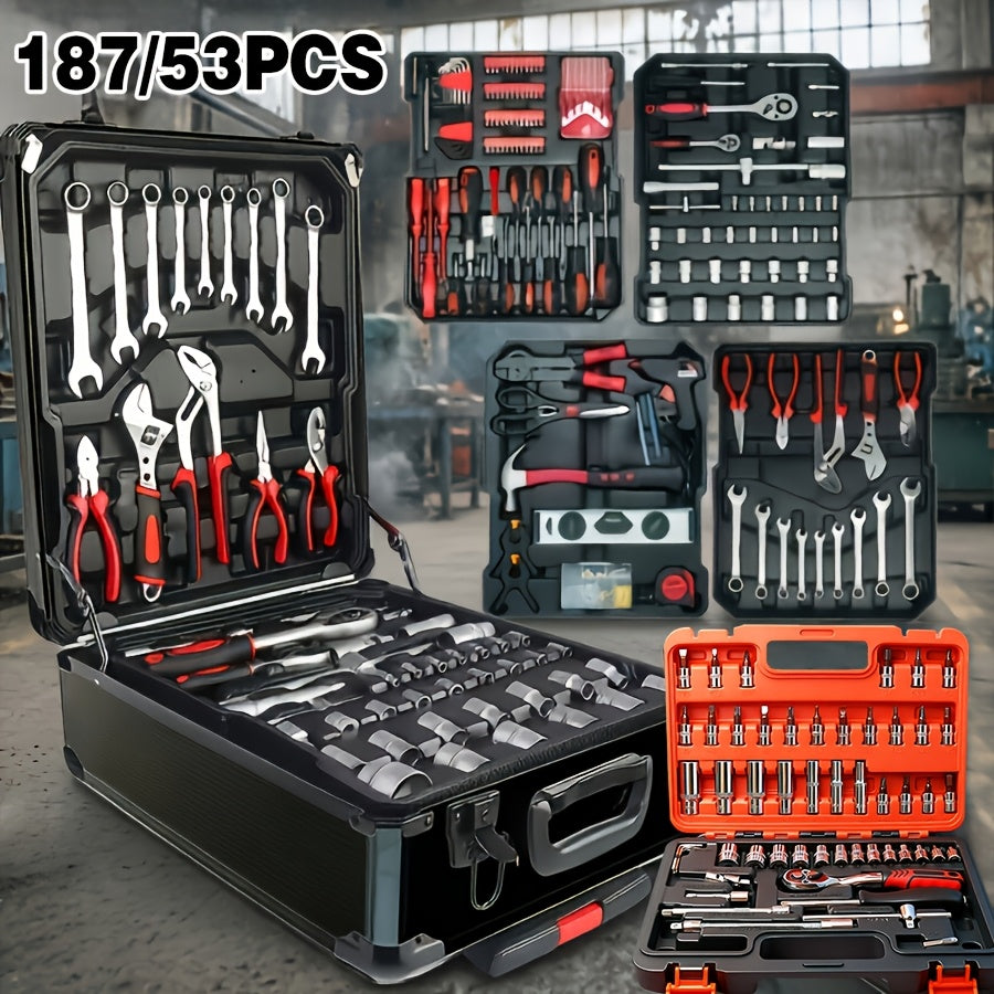 Lot de 187 pièces, ensemble d'outils mécaniques pour réparation automobile et vélo, clés à cliquet 1/2" x 1/4" et 3/8" de qualité course professionnelle, kit d'outils pour la maison, cadeau parfait pour la fête du Travail